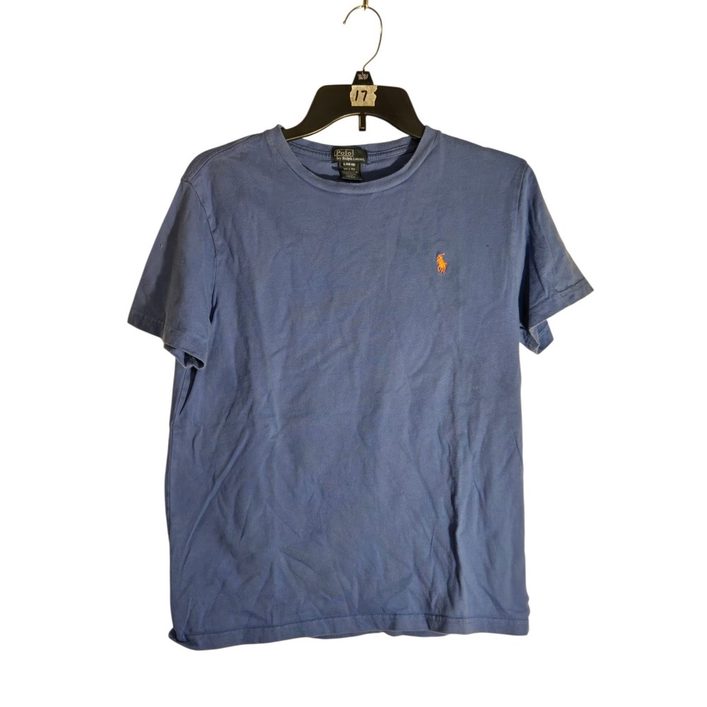 Polo Ralph Lauren Blue Cotton T-Shirt Orange Pony Logo Youth L Men XS S